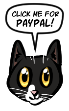 A cartoon cat saying "PayPal!"